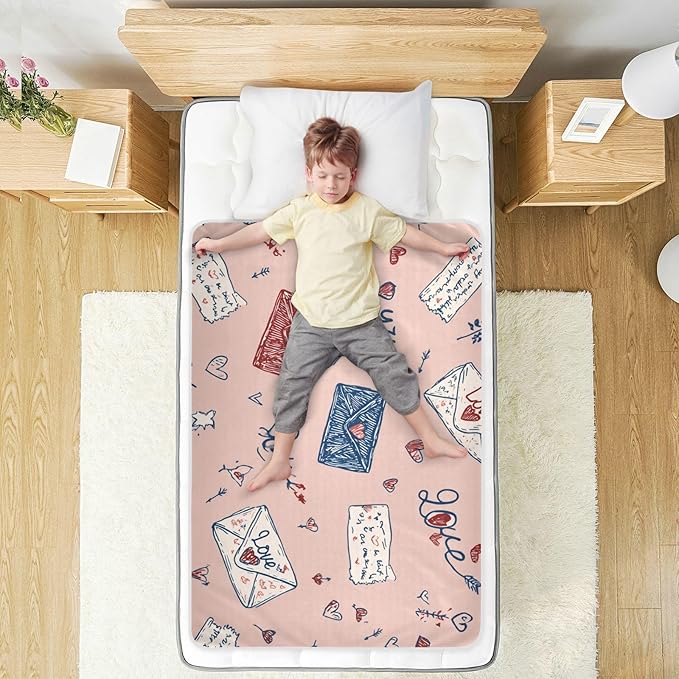 Waterproof Bed Pad Reusable Changing Pad Toddler Mattress Protector Large Pee Pad Baby Diaper Pad Soft Washable Liner Valentine Hearts Love Letter Pink