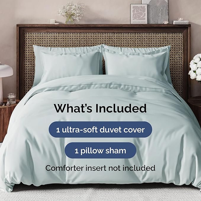 Duvet Cover Twin/Twin XL Size - Extra Soft Twin/Twin XL Size Duvet Cover - Breathable, Easy Care and Fade Free with Zipper Closures & Ties - 68" x 90" Inches - (Ice Blue) Comforter Not Included
