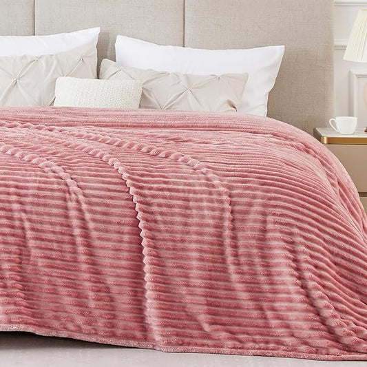 BEDELITE Fleece Blanket King Size – 3D Ribbed Jacquard Soft and Warm Decorative Fuzzy Blankets – Cozy, Fluffy, Plush Lightweight Throw Blankets for Couch, Bed, Sofa(Pink, 108x90 inches)