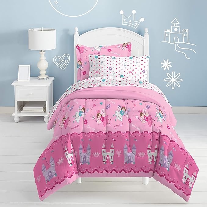 dream FACTORY Magical Princess Ultra Soft Microfiber Girls Comforter Set, Pink, Twin