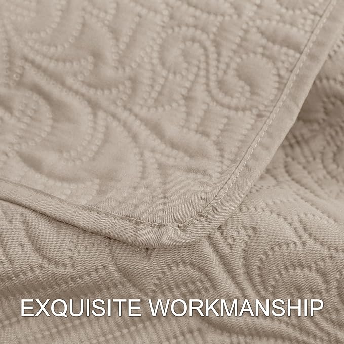 Hansleep Taupe Quilt Twin Size - Damask Ultrasonic All Season Bedspread Twin, Soft Lightweight Coverlet Bedding Set, 2 Pieces (1 Quilt, 1 Pillow Sham)
