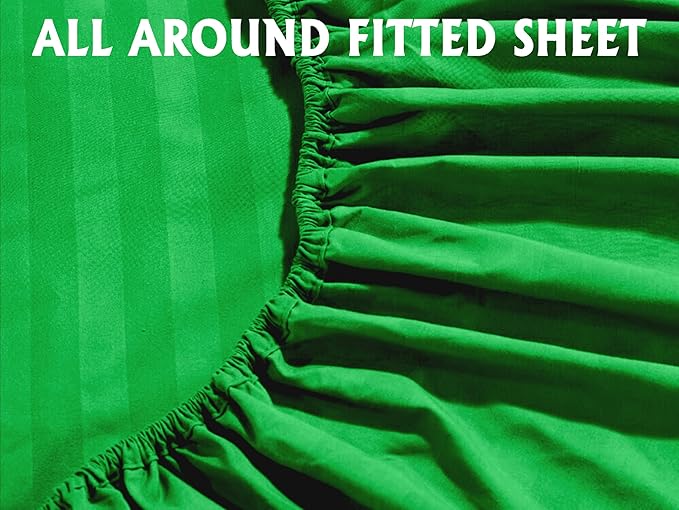 Elegant Comfort Softest and Coziest 4-Piece Sheet Set - 1500 Premium Hotel Quality Microfiber - Deep Pocket, Wrinkle Resistant 4-Piece Damask Stripe Bed Sheet Set, Twin, Emerald Gren