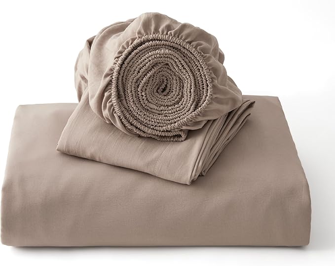 Bedsure California King Size Duvet Cover with Fitted Sheet - 4 Pieces Prewashed Cotton-Like Polyester Extra Soft Bedding Set, Includes 1 Duvet Cover 104''x98'', 2 Pillow Shams, 1 Fitted Sheet, Khaki