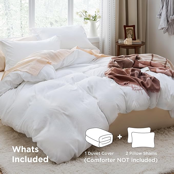 Bedsure White Duvet Cover Full Size - 3 Pieces Prewashed Extra Soft Cotton-Like Polyester Bedding Set, Includes 1 Duvet Cover 80x90 Inches with Zipper Closure & 2 Pillow Shams, Comforter Not Included