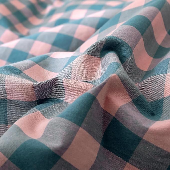 mixinni Plaid Duvet Cover Set Queen Purple - Soft Washed Cotton Modern Geometric Bedding Set with 2 Pillowcases, Pink Blue Gingham Grid Queen Duvet Cover for Men & Women, Soft & Lightweight