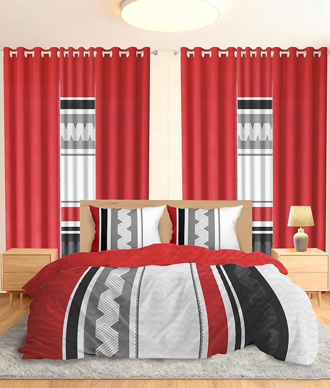 Bedspreads and Matching Curtains 1 Bedspread 2 Pillowcases 2 Print Curtains 4 Solid Curtains Cal King Comforter Set with Curtains California King Bed in a Bag Set Easy Care RV