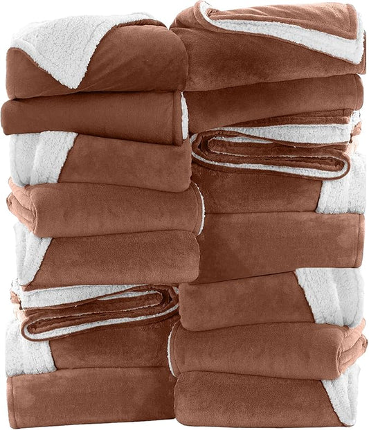 MOONLIGHT20015 Camel Sherpa Fleece Throw Blanket for Bed - Wholesale Bulk Pack of 16 Sherpa Blankets - Soft Fluffy Throw Blankets for Hotels, Guest Bedroom, 50x60 Inches