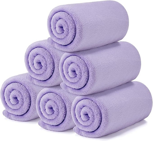 Tinideya 6 Pcs Flannel Fleece Throw Blanket Bulk 50 x 60 Inch Soft Fleece Blanket Warm Throw Blankets Coral Blankets for Couch Sofa Home Wedding Gifts Season (Lilac Color)