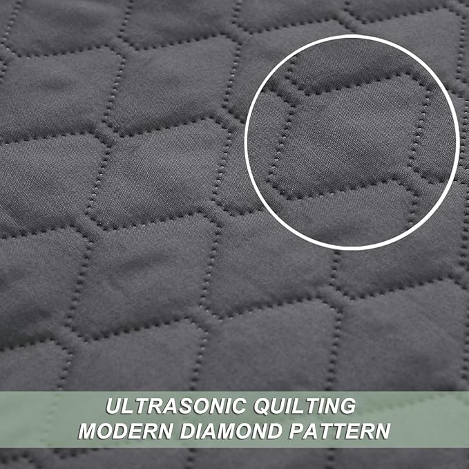 Exclusivo Mezcla Ultrasonic Reversible Full Queen Quilt Bedding Set with Pillow Shams, Lightweight Quilts Queen Size, Soft Bedspreads Bed Coverlets for All Seasons - (Grey, 90"x96")
