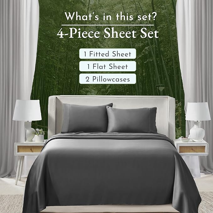 California Design Den Rayon from Bamboo Sheets Cal King, Luxury Cooling Sheets, Grey Sheets for California King Size Bed with Deep Pocket Fitted Sheet (Cal King, Grey)