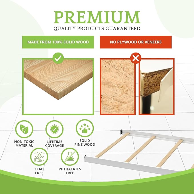 Full-Size Conversion Kit Bed Rails for Baby Cache Convertible Cribs - Solid Wood Rail - Toddler and Adult Bed Rail for Full-Size Beds - Essential Nursery & Baby Furniture (White)
