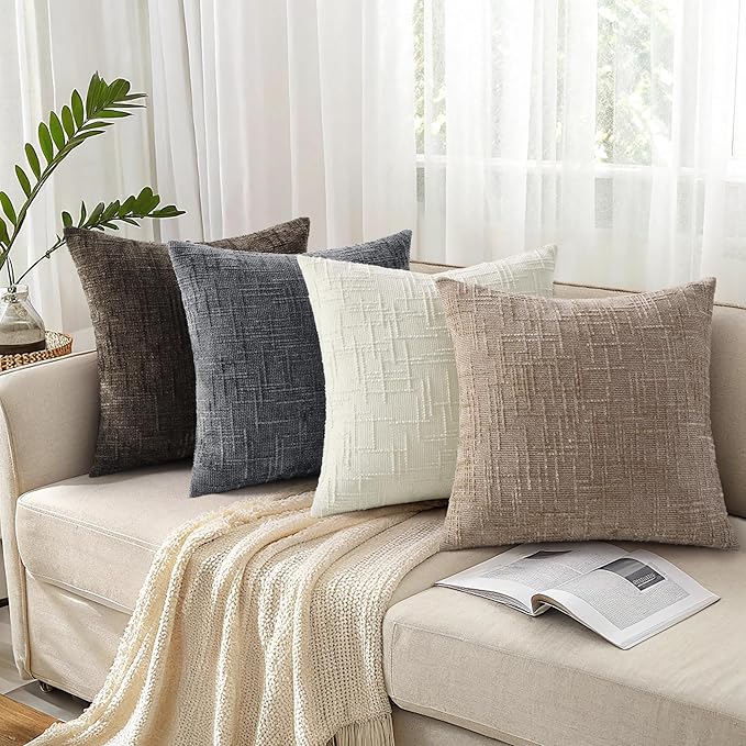 decorUhome Spring Oatmeal Chenille Euro Sham Throw Pillow Covers 26x26 Set of 2 Textured Soft Cozy Slubby Couch Pillow Covers Modern Farmhouse Boho Decorative Pillow Cases for Bed Sofa Living Room