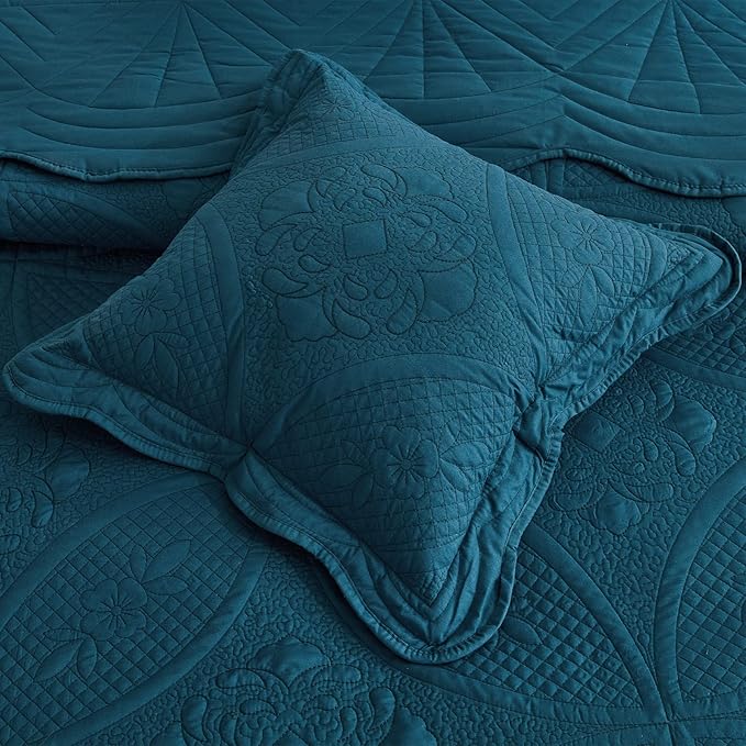 Oversized Bedspread - King Size Bedding Cover - Modern & Contemporary Coverlet Set, Real Stitching, Reversible, Lightweight, 5 Piece, Blue
