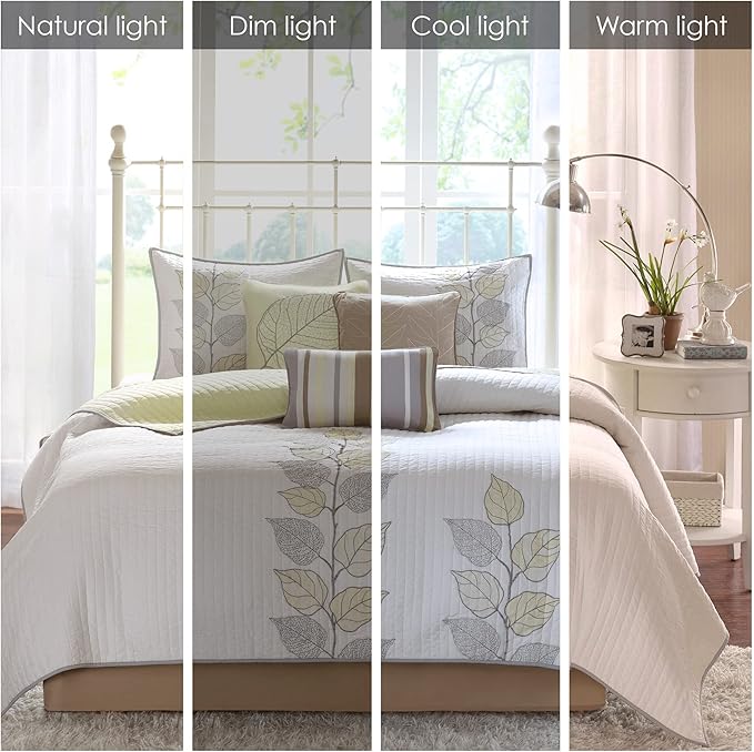 Madison Park Caelie Quilt Modern Classic Design All Season, Breathable Coverlet Lightweight Bedding Set, Matching Shams, Decorative Pillow, Full/Queen(90"x90"), Leaf Yellow 6 Piece