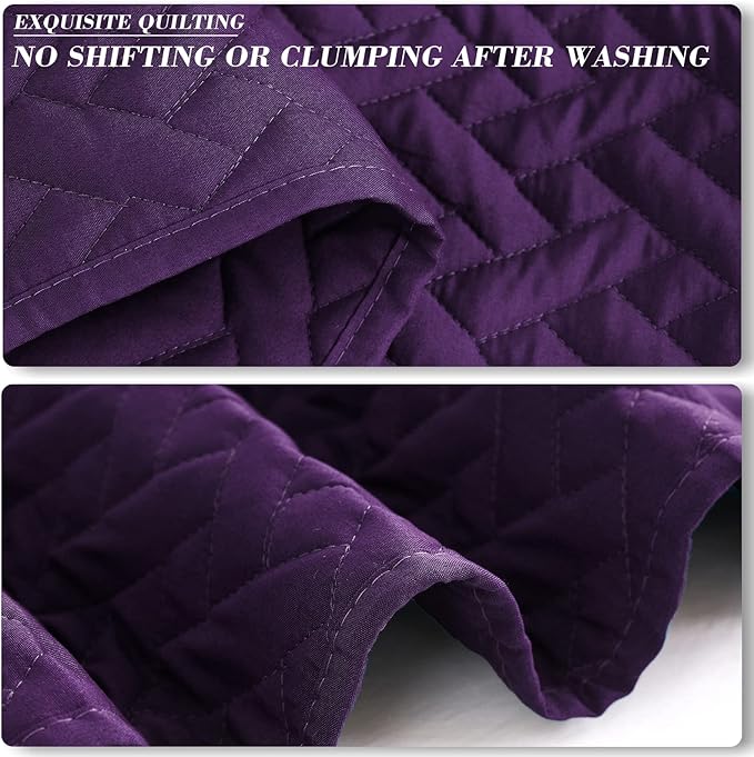 Exclusivo Mezcla Full Queen Size Quilt Bedspreads with Basket Weave Pattern, Soft Lightweight Summer Quilts Bedding Set Coverlets Bed Cover for All Seasons, Purple