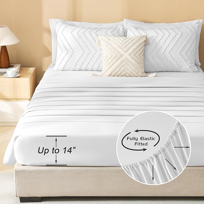 Litanika White Comforter King Size Set with Sheets - 7 Pieces Boho Bed in a Bag Chevron Tufted Complete Bedding Sets Lightweight All Season Bed Set with Comforter, Sheets, Pillowcases & Shams