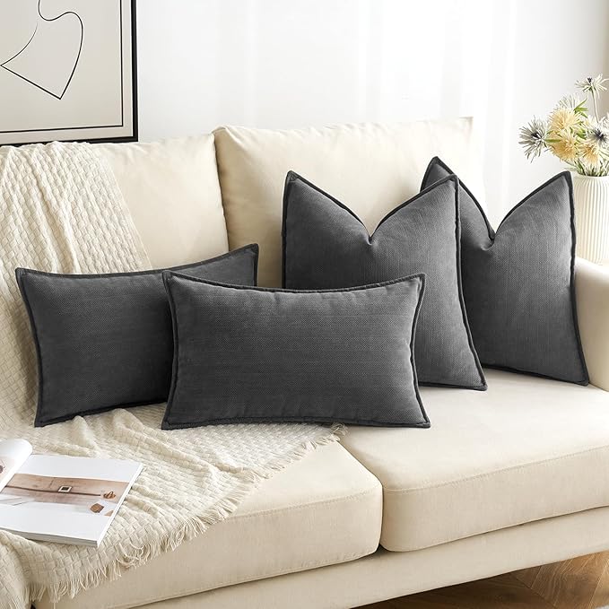MIULEE Pack of 2 Dark Grey Decorative Pillow Covers 16x16 Inch Soft Chenille Luxurious Couch Throw Pillows Farmhouse Cushion Covers with Elegant Design for Sofa Bedroom Living Room Home Decor