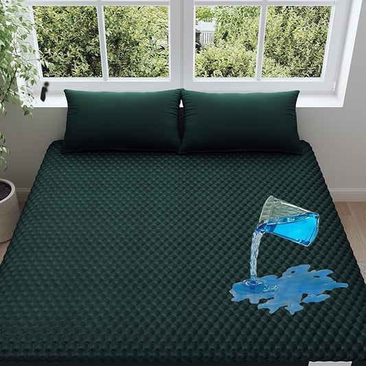 OhGeni 100% Waterproof Mattress Protector,Queen Size Mattress Soft Pad,Hair & Bedwetting Resistant,Cooling Breathable Fitted Sheets,Washable Bed Cover,Non-Slip Deep Pocket,Noiseless for Bedroom,Green