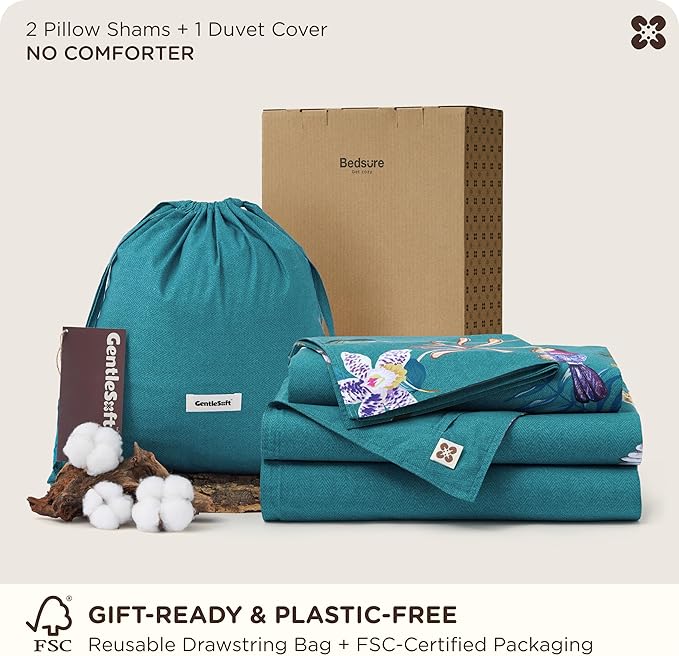 Bedsure 100% Cotton Reversible Chinoiserie Floral Duvet Cover King Size - Vintage Teal Bird Printed Comforter Cover with Zipper Closure & 2 Pillow Shams, No Comforter (Chinoiserie Teal 104"x90")