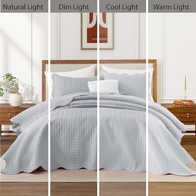 IR Imperial Rooms Twin Quilt Bedding Set (68” x 86”) - Bulk Pack of 10 Wholesale for Hotels, Guest Bedroom & Airbnbs - Lightweight Microfiber Reversible Embossed Quilts Bedspreads (Silver)