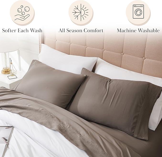 Southshore Fine Living, Inc. Deep Pocket Full size bed sheets set with 21" Deep Full Fitted Sheet, Pillow Cases Standard Size Set of 2 | Hotel Luxury Quality | Easy Care Microfiber Sheets | Dark Taupe