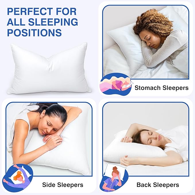 Ultra Soft Feather Pillows Queen Size Set of 2 - Goose Down Hotel Bed Pillow for Sleeping, (Down Fiber) Fluffy Support Surround Fill Polyester for Side, Back and Stomach Sleepers (Soft)