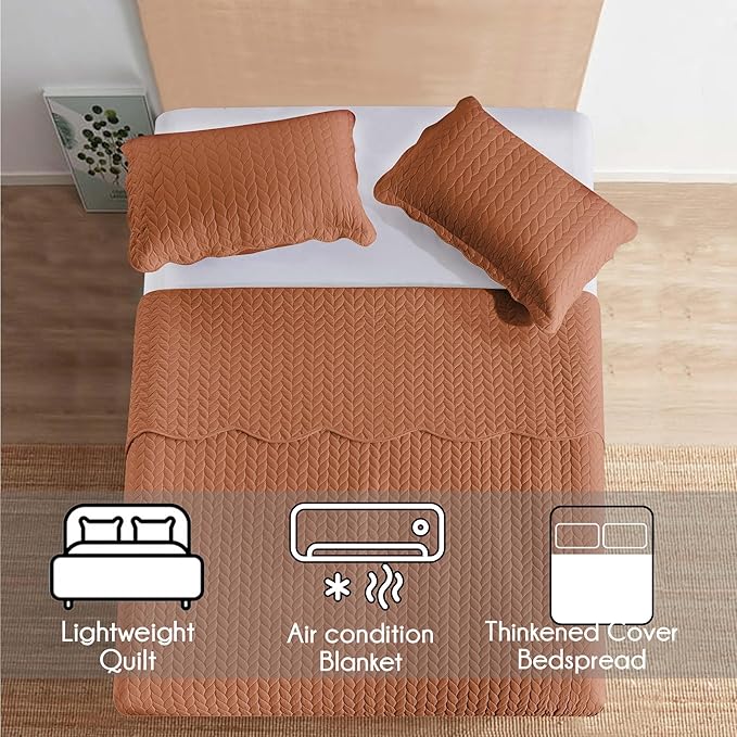 IR Imperial Rooms Twin Quilt Bedding Set (68” x 86”) - Bulk Pack of 10 Wholesale for Hotels, Guest Bedroom & Airbnbs - Lightweight Microfiber Reversible Embossed Quilts Bedspreads (Rust)