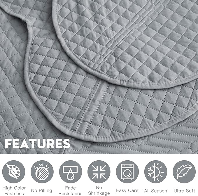 HZ & HY Oversized King Bedspread, Ultrasonic Coverlet Bedding Set, Lightweight Thin Comforter, Reversible, 5 Piece, 100% Microfiber, Grey