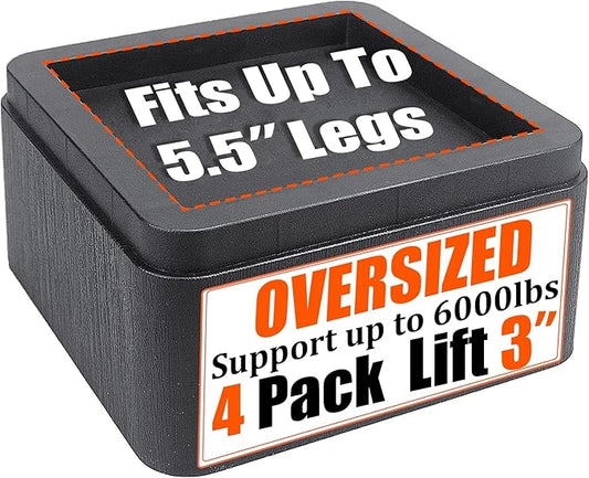 Bed Risers 3 Inch, Oversized Fit Up to 5.5" Legs, Heavy Duty Support 6000lbs, Stackable 6/9 inch Bed Raising Blocks Furniture Sturdy Bed Lifts for College Dorm Rooms, Couches, Tables, Desks