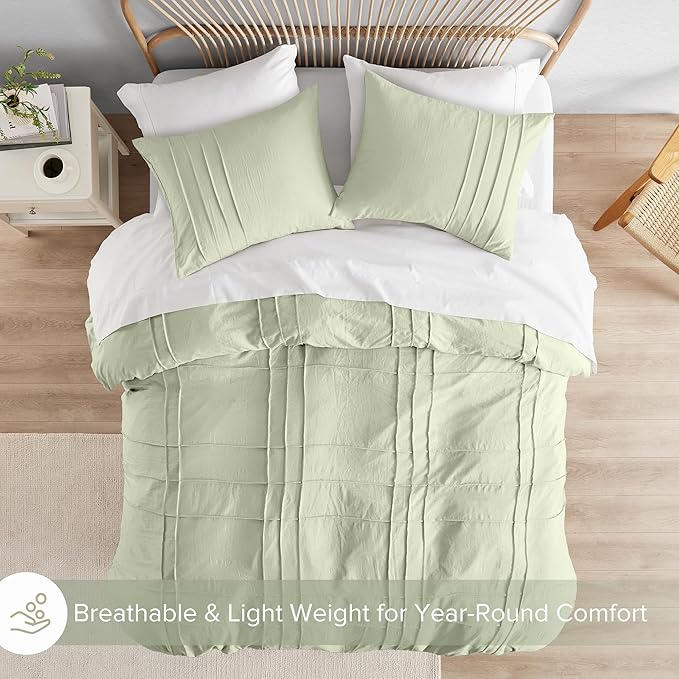 Comfort Spaces Sage Full Size Duvet Cover Set - 3-pc Pintuck Pleated Duvet Cover, All Season Lightweight, Extra Softness Pre-Washed Microfiber Full Bed Cover Shams, Full