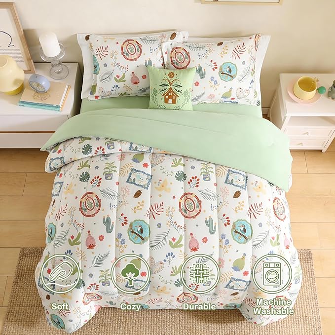 Kids Comforter Set Full Size for Girls, Forest Friends Bedding Set 1 Comforter, 1 Decor Pillow, 2 Pillow Shams