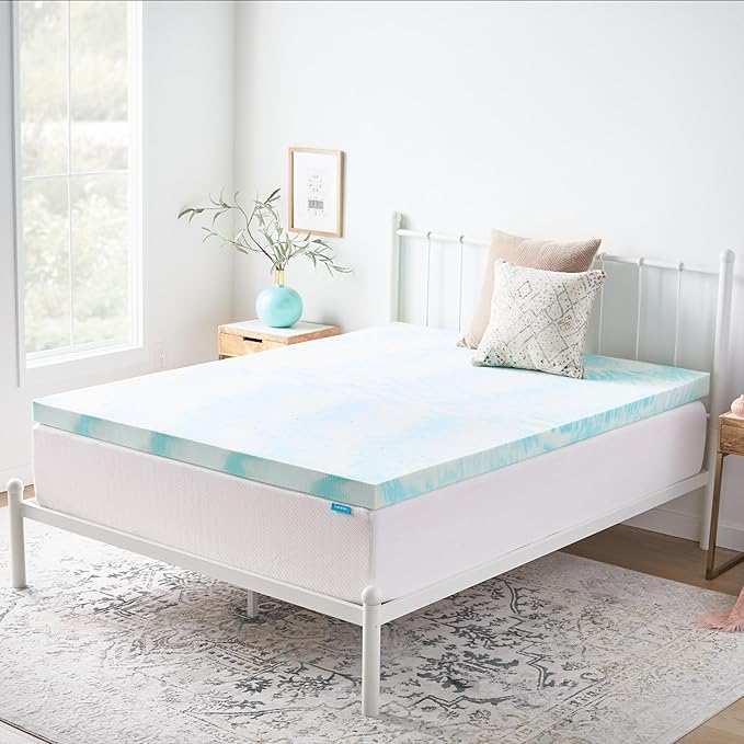 Linenspa 3 Inch Swirl Gel Memory Foam Mattress Topper, Twin XL Size – Cooling Gel Infused, Ventilation Holes – Pressure Relieving Bed Topper – CertiPUR Certified – Dorm Room Essentials
