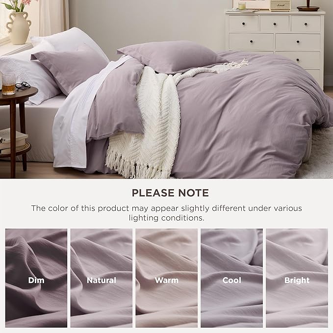 Bedsure Dusty Purple Duvet Cover King Size - 3 Pieces Prewashed Cotton-Like Extra Soft Bedding Set, Includes 1 Duvet Cover 104x90 Inches with Zipper Closure & 2 Pillow Shams, Comforter Not Included