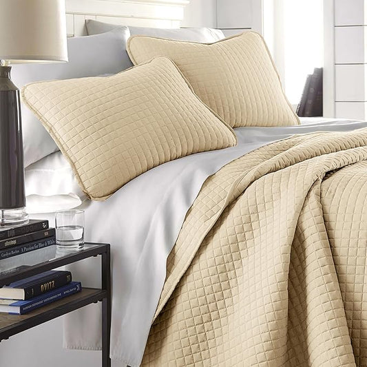 Southshore Fine Living, Inc. Twin XL Comforter Quilt Bedding Set, Dorm Room Essential Bedding, Stain Resistant, Machine Washable Bedspread, XL/Twin Beige Quilt Bed Spread w/Pillow Sham, Soft Sand