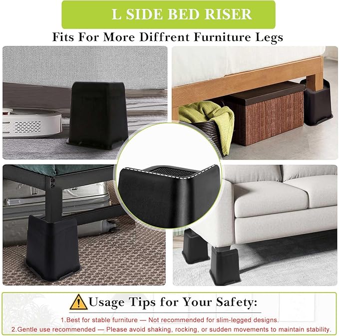Bed Risers 2 inch, 3 inch, 4 inch, 6 inch, 8 inch Heavy Duty, Oversized Furniture Riser for Couch Sofa Table Chair Leg Frame Dorm, Support up to 6000 Lbs (Black 8 Pack, 6 inch)