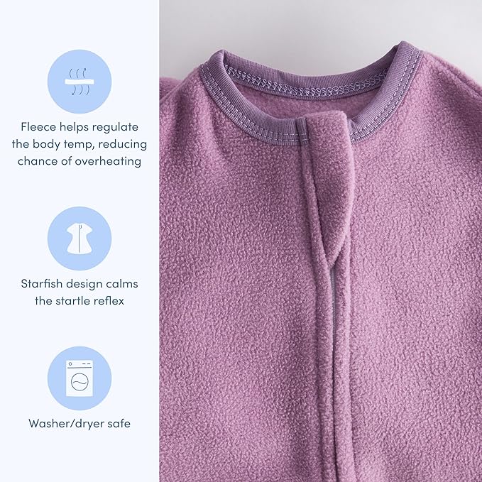 SleepingBaby Zipadee-Zip Transition Swaddle - Cozy Fleece Wearable Blanket with Two-Way Zipper for Baby Sleep - Lavender, Small (4-8 Month)