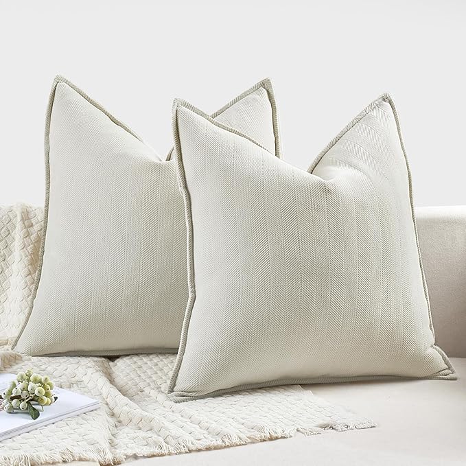 MIULEE Pack of 2 Cream White Decorative Pillow Covers 22x22 Inch Soft Chenille Luxurious Couch Throw Pillows Boho Cushion Covers Euro Shams with Elegant Design for Sofa Bed Spring Home Decor