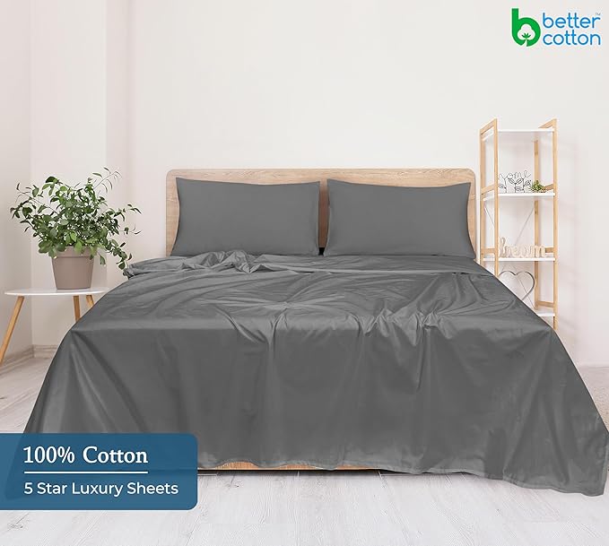 Royale Linen 400 Thread Count 100% American Grown Cotton Flat Sheet - Cooling Sheets - Twin Sheets - Luxury Sateen Weave - Twin Flat Sheet Sold Separately - Grey Flat Sheet Only (Twin, Spanish Slate)