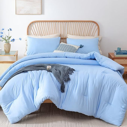 ROSGONIA Twin/Twin XL Comforter for College Girls Boys Light Blue,1 Comforter & 1 Pillowcase,Lightweight Twin Bedding Sets Kids Comforter Dorm Bedding