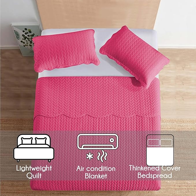 IR Imperial Rooms King Quilt Bedding Set Size (106" x 96") + 2 Pillow Shams (20" x 36"+ 2") - 3 Pcs All Season Lightweight Reversible Microfiber Coverlet Embossed Quilt Bedspread (Pink)