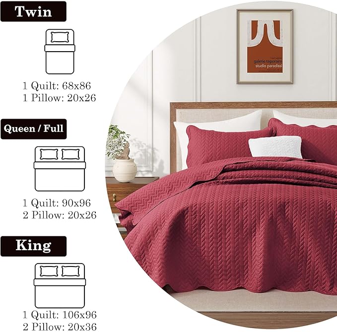 IR Imperial Rooms 8 Pack California King Quilt Bedding Set (118"x106") - Bulk Wholesale for Hotels, Guest Bedroom & Airbnbs - Lightweight Microfiber Reversible Embossed Quilts Bedspread (Burgundy)
