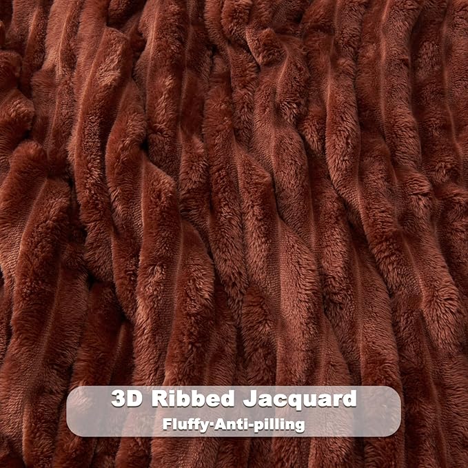 NEWCOSPLAY Super Soft Throw Blanket Coffee Premium Silky Flannel Fleece 3D Ribbed Jacquard Lightweight Bed Blanket All Season Use (Coffee Ribbed, Throw(50"x60"))