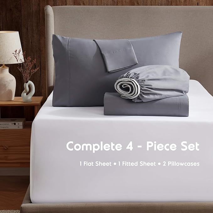 Nestl Full Sheet Set - Luxury 1800 Ultra-Soft Microfiber Full Bed Sheets - Double Brushed - Deep Pockets - Easy Fit - 4 Piece Set - Bedding Sheets & Pillowcases (Full, Dark Grey)