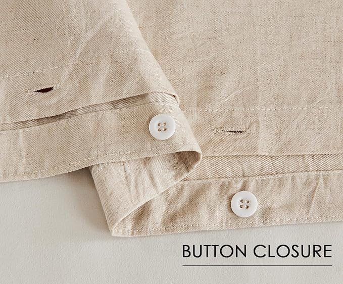 SLEEPBELLA Linen Duvet Cover Set Queen Size-1 Duvet Cover with 2 Pillow Shams with Button Closure Soft Breathable Farmhouse