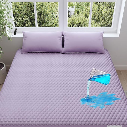 OhGeni 100% Waterproof Mattress Protector,Queen Size Mattress Soft Pad,Hair & Bedwetting Resistant,Cooling Breathable Fitted Sheets,Washable Bed Cover,Non-Slip Deep Pocket,Noiseless for Bedroom,Purple
