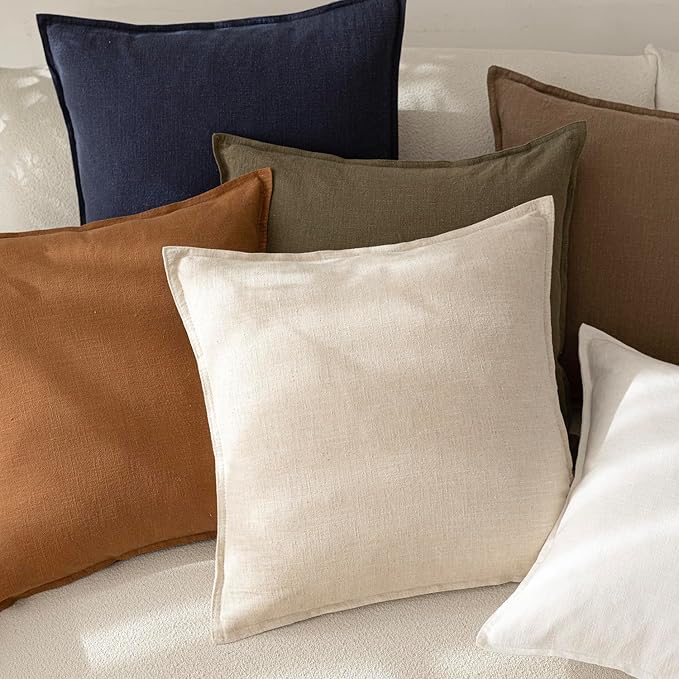 Foindtower Pack of 2, Decorative Linen Soild Throw Pillow Covers Soft Accent Cushion Case Boho Farmhouse Neutral Pillowcase for Couch Sofa Bedroom Living Room Home Decor 24 x 24 Inch Natural Beige