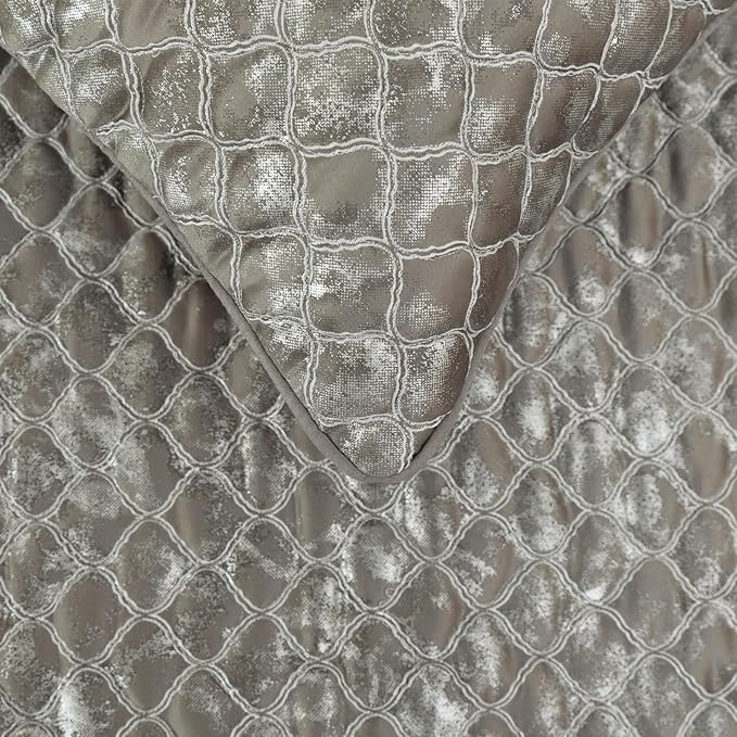 The HomeCentric King/Queen/Twin Grey & Silver Designer King 90"x18" Bed Runner Without Pillow Cover, Quilted, Foil & Trellis Bed Scarf on Silk Fabric - Jumanah