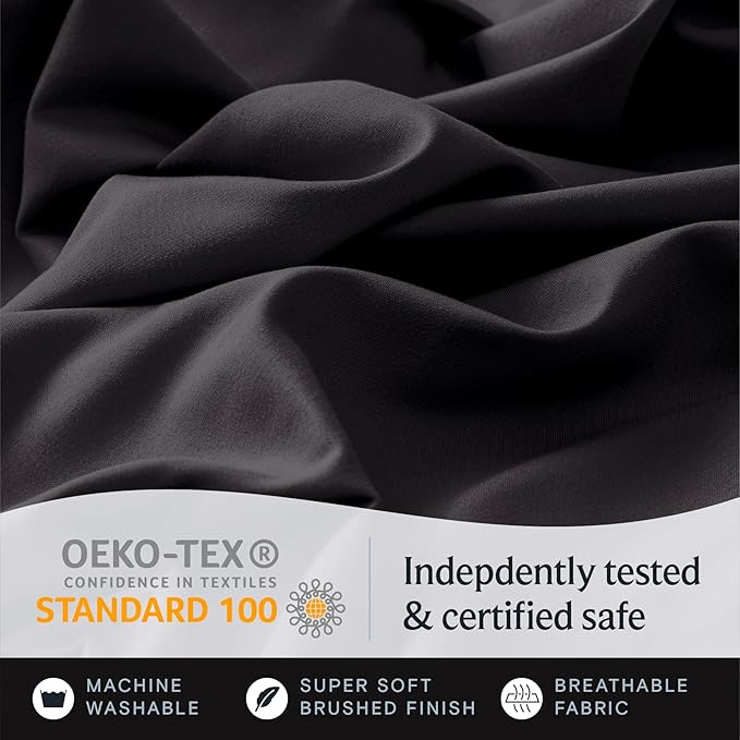 LuxClub 3 PC Sheet Bed Sheets Deep Pockets 18" Eco Friendly Wrinkle Free-Kids-Fitted Sheets Machine Washable Hotel Bedding Silky Soft - Black Twin