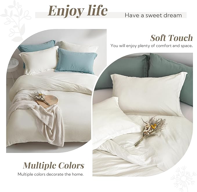 MILDLY Super Soft Duvet Cover - 100% Washed Microfiber Off White Comforter Cover Set 3 Pieces with Zipper Closure & Corner Ties