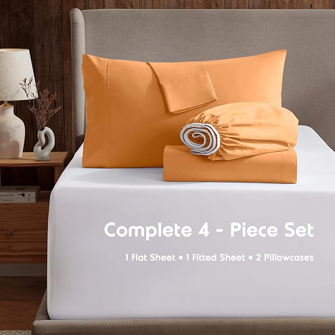 Nestl California King Sheet Set - 1800 Ultra-Soft Microfiber Cal King Bed Sheets - Double Brushed - Deep Pockets - Easy Fit - 4 Piece Set - Bed Sheets (California King, Light Orange)
